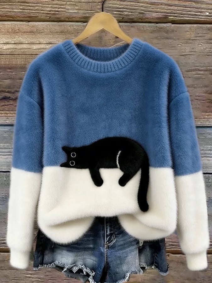 Émeline | Pull Oversize Élégant Imprimé Chat