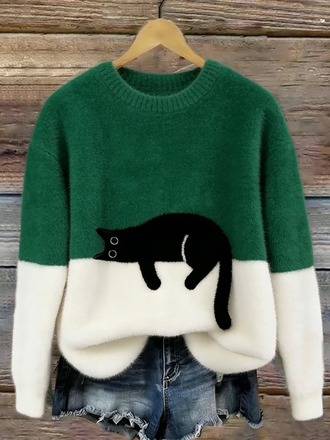 Émeline | Pull Oversize Élégant Imprimé Chat