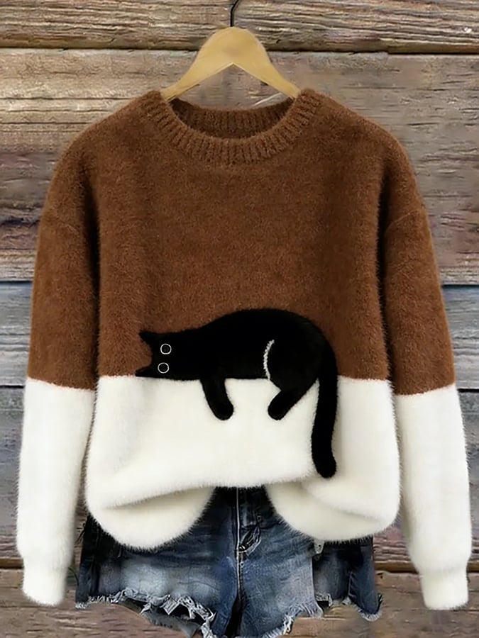 Émeline | Pull Oversize Élégant Imprimé Chat
