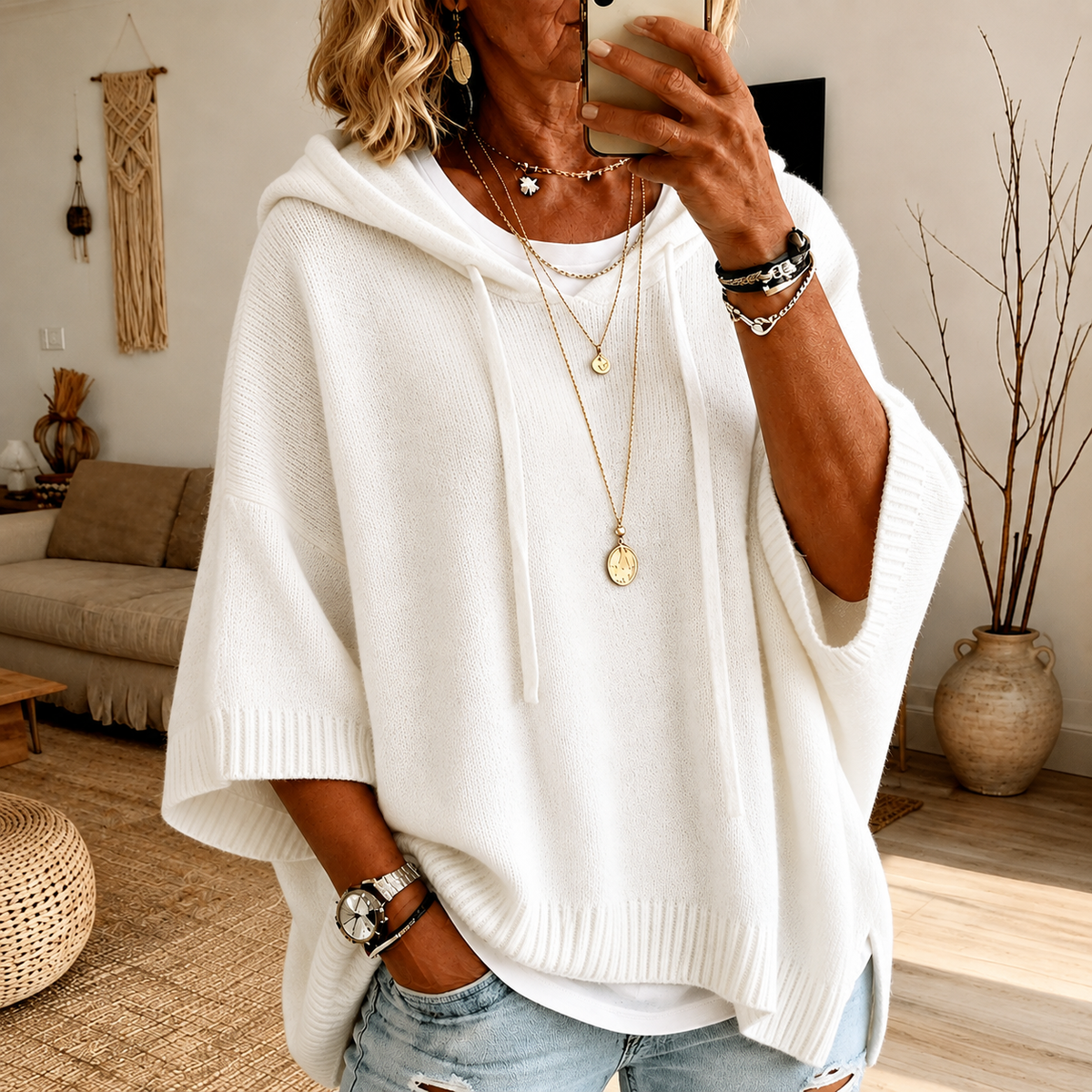 Poncho à capuche blanc Chloé