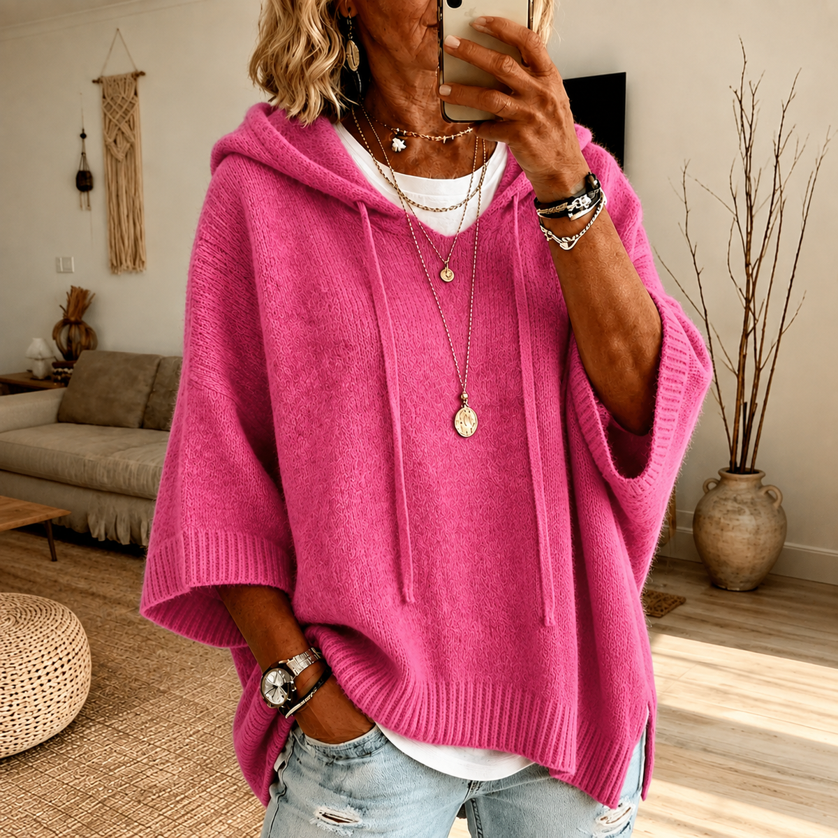 Poncho à capuche rose Pauline