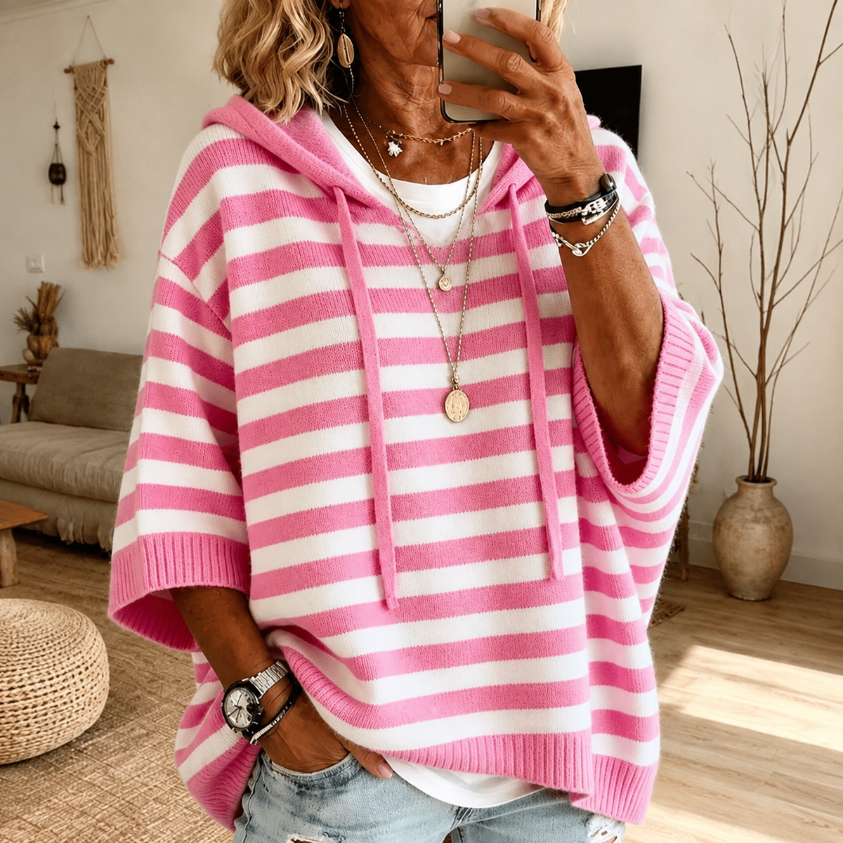 Poncho à capuche rayé Marie