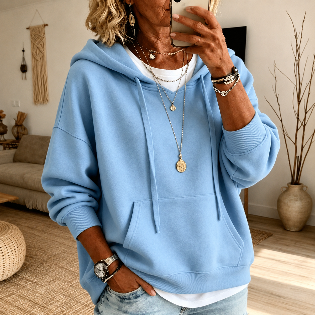 Sweat à capuche oversize bleu ciel Évelyne
