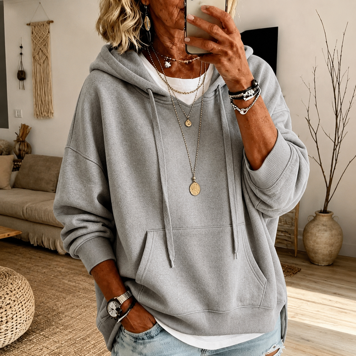 Sweat à capuche oversize gris clair Anne
