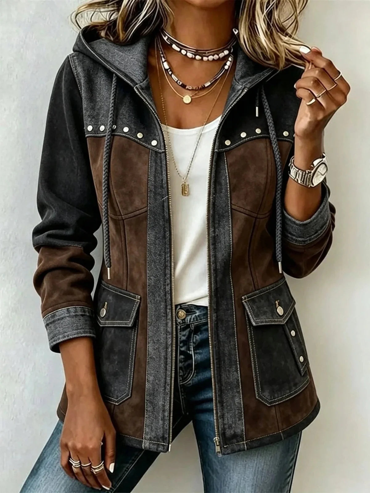 Camille™ | Veste à capuche style patchwork